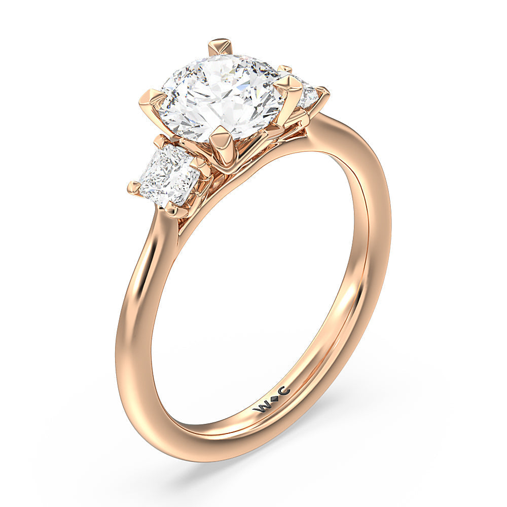 Round Cut Three Stone Kite Gallery Classic Engagement Ring with Lab Grown Diamond in 14KT Rose Gold view 5
