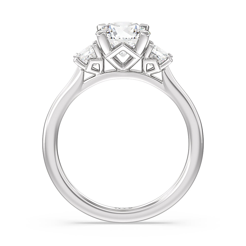 Round Cut Three Stone Kite Gallery Classic Engagement Ring with Lab Grown Diamond in 14KT Platinum view 4
