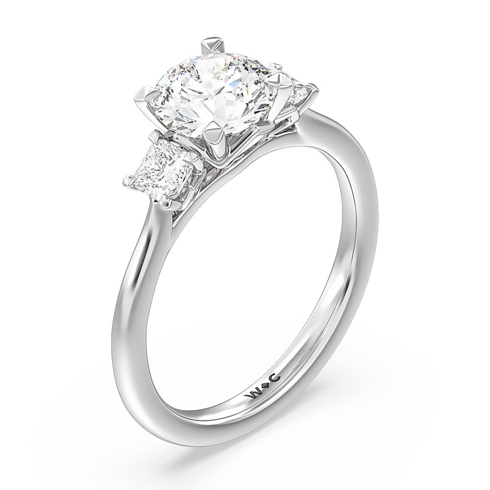 Round Cut Three Stone Kite Gallery Classic Engagement Ring with Lab Grown Diamond in 14KT Platinum view 5
