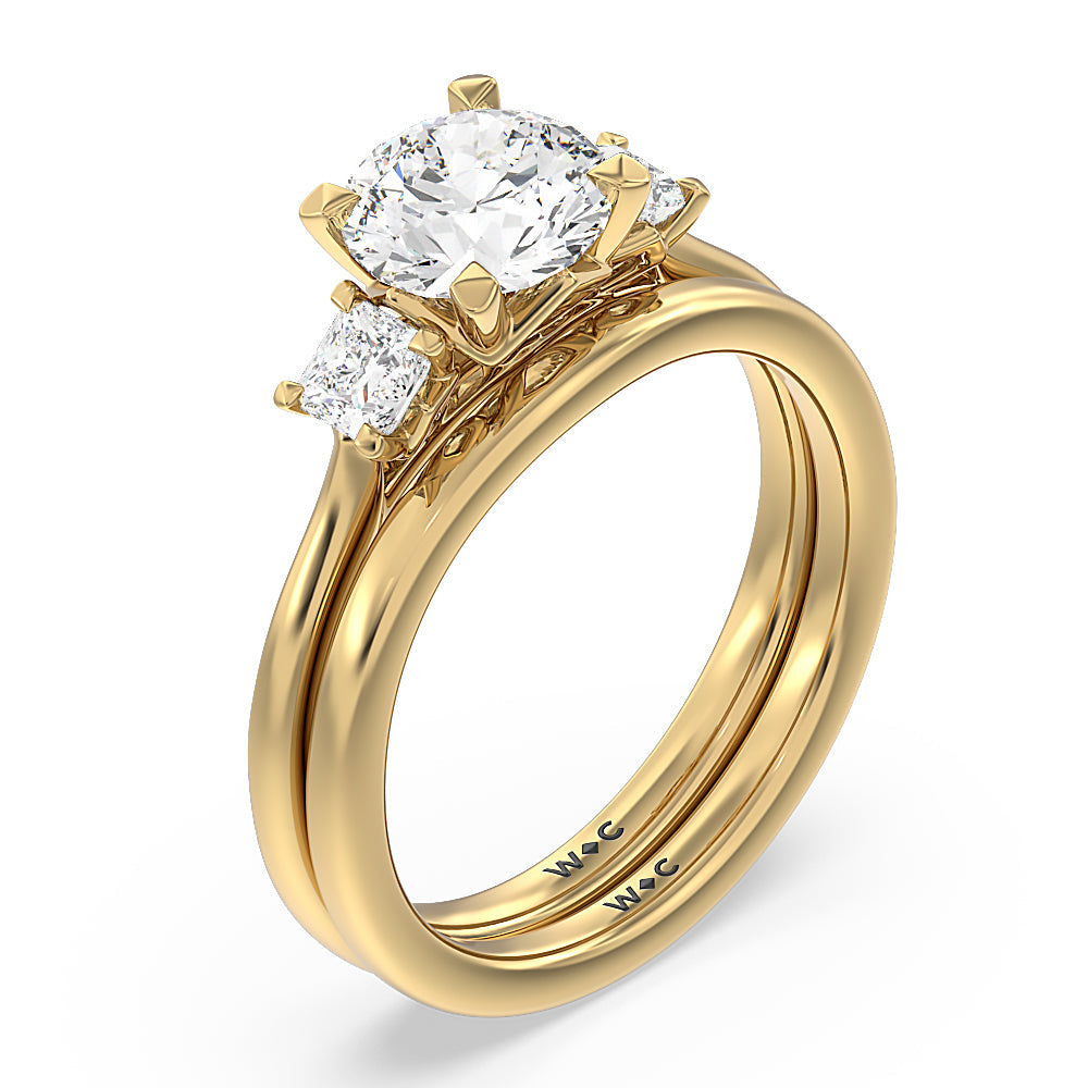 Round Cut Three Stone Kite Gallery Classic Engagement Ring with Lab Grown Diamond in 14KT Yellow Gold view 6
