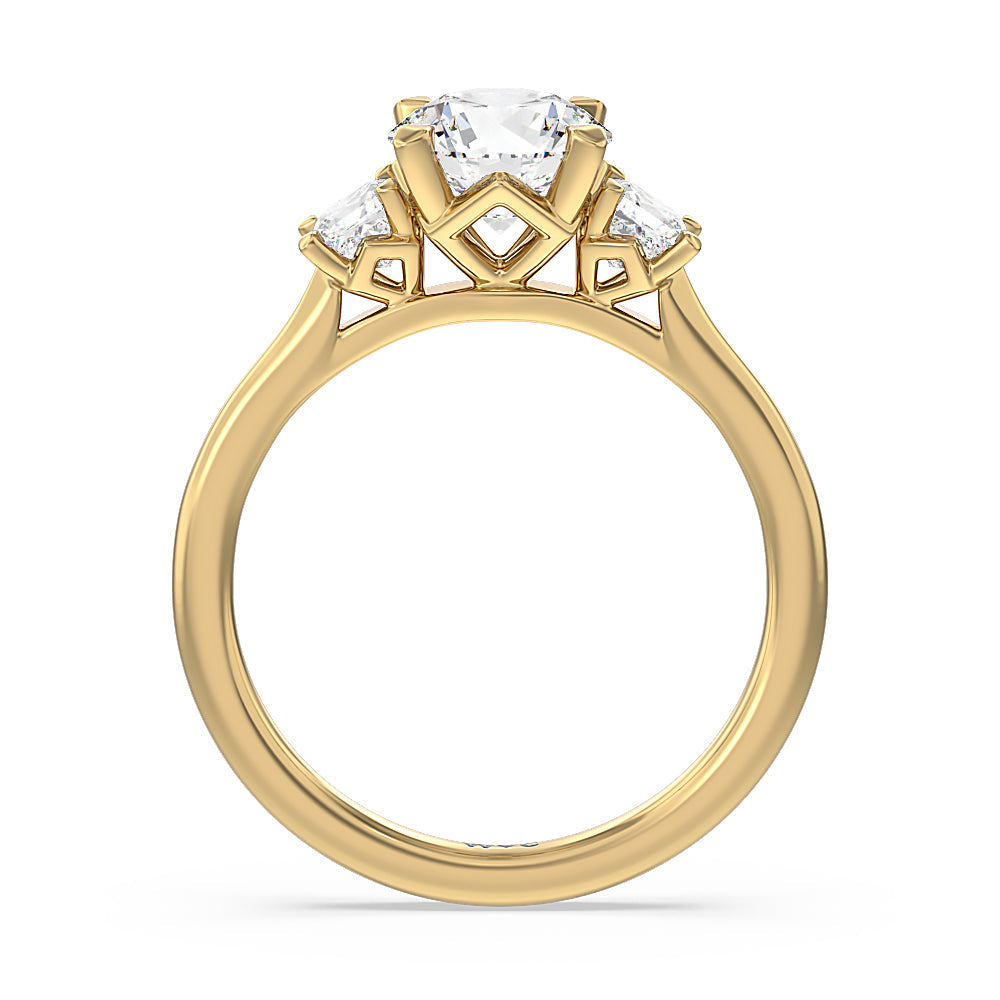 Round Cut Three Stone Kite Gallery Classic Engagement Ring with Lab Grown Diamond in 14KT Yellow Gold view 4

