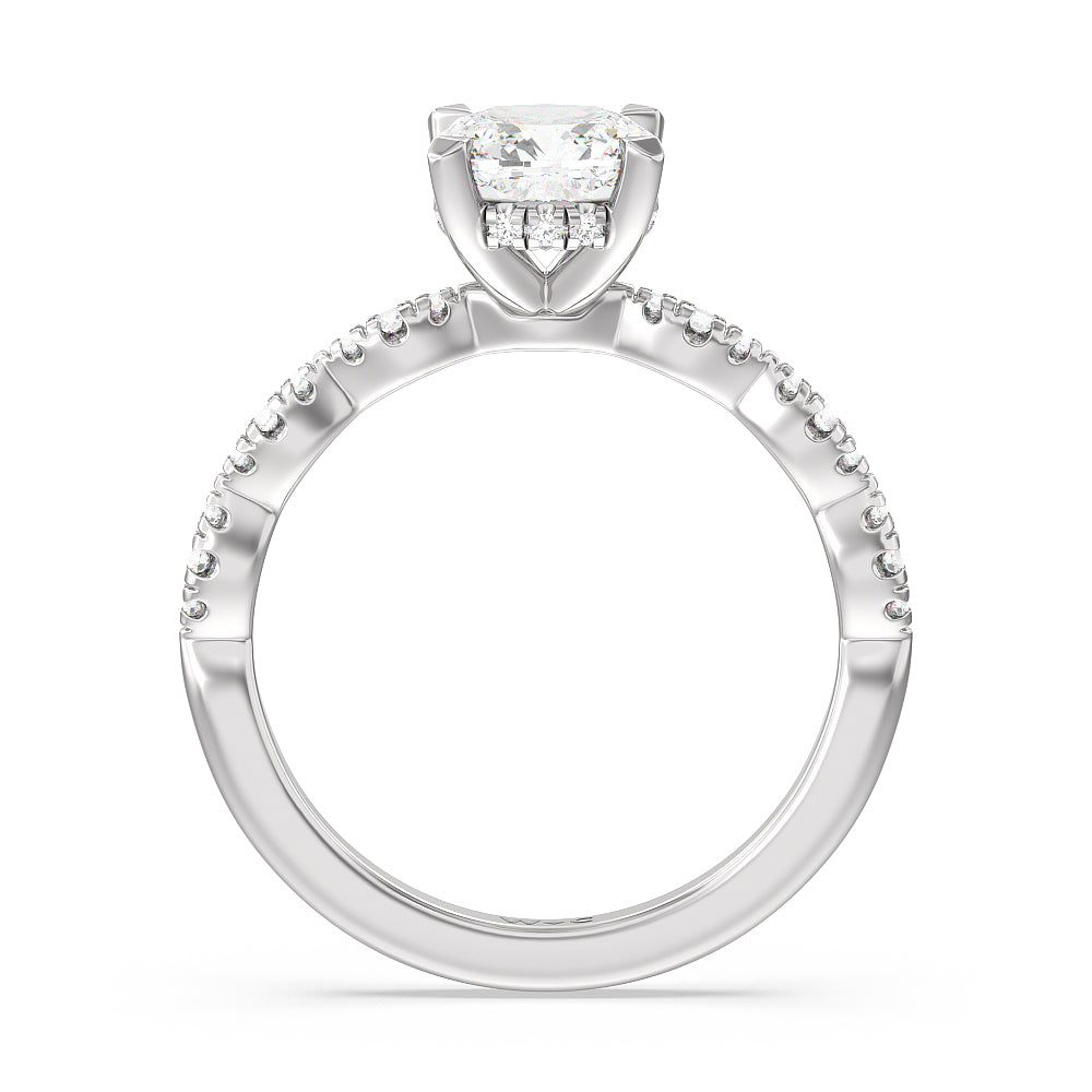 Cushion Cut Modern East West Hidden Halo Engagement Ring with Lab Grown Diamond in 14KT Platinum view 4
