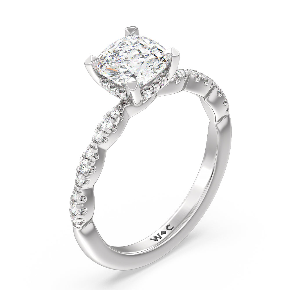 Cushion Cut Modern East West Hidden Halo Engagement Ring with Lab Grown Diamond in 14KT Platinum view 5
