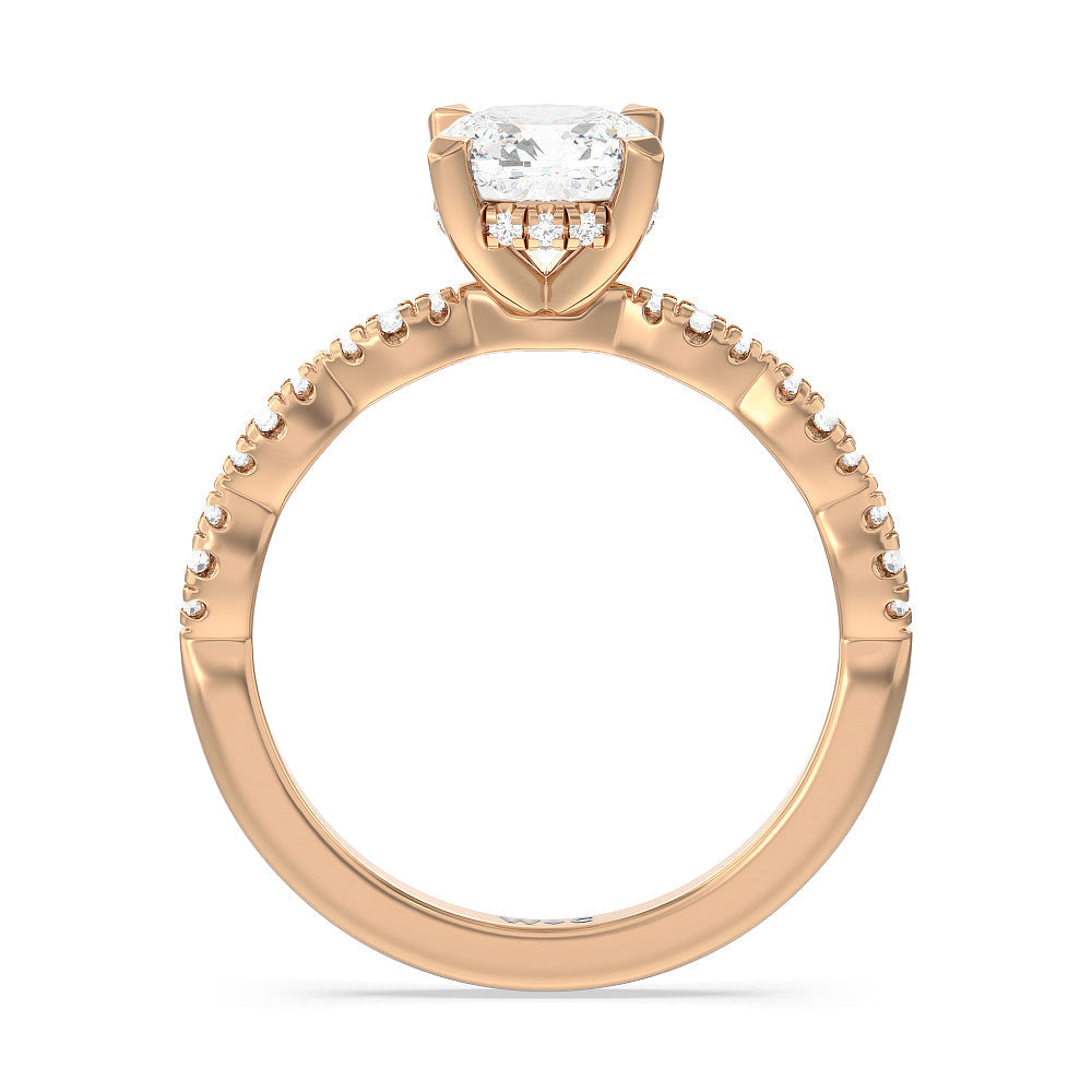 Cushion Cut Modern East West Hidden Halo Engagement Ring with Lab Grown Diamond in 14KT Rose Gold view 4
