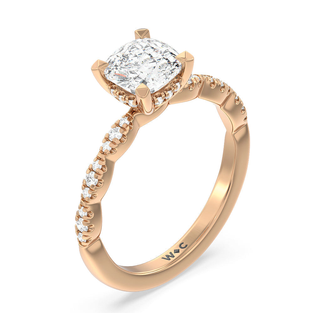 Cushion Cut Modern East West Hidden Halo Engagement Ring with Lab Grown Diamond in 14KT Rose Gold view 5
