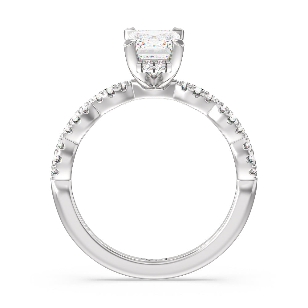Emerald Cut Modern East West Hidden Halo Engagement Ring with Lab Grown Diamond in 14KT Platinum view 4
