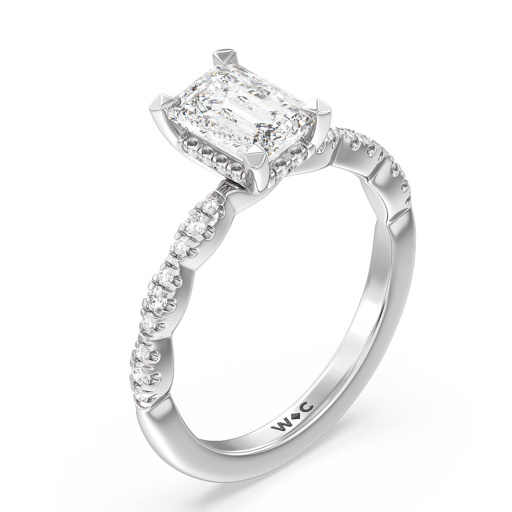 Emerald Cut Modern East West Hidden Halo Engagement Ring with Lab Grown Diamond in 14KT Platinum view 5
