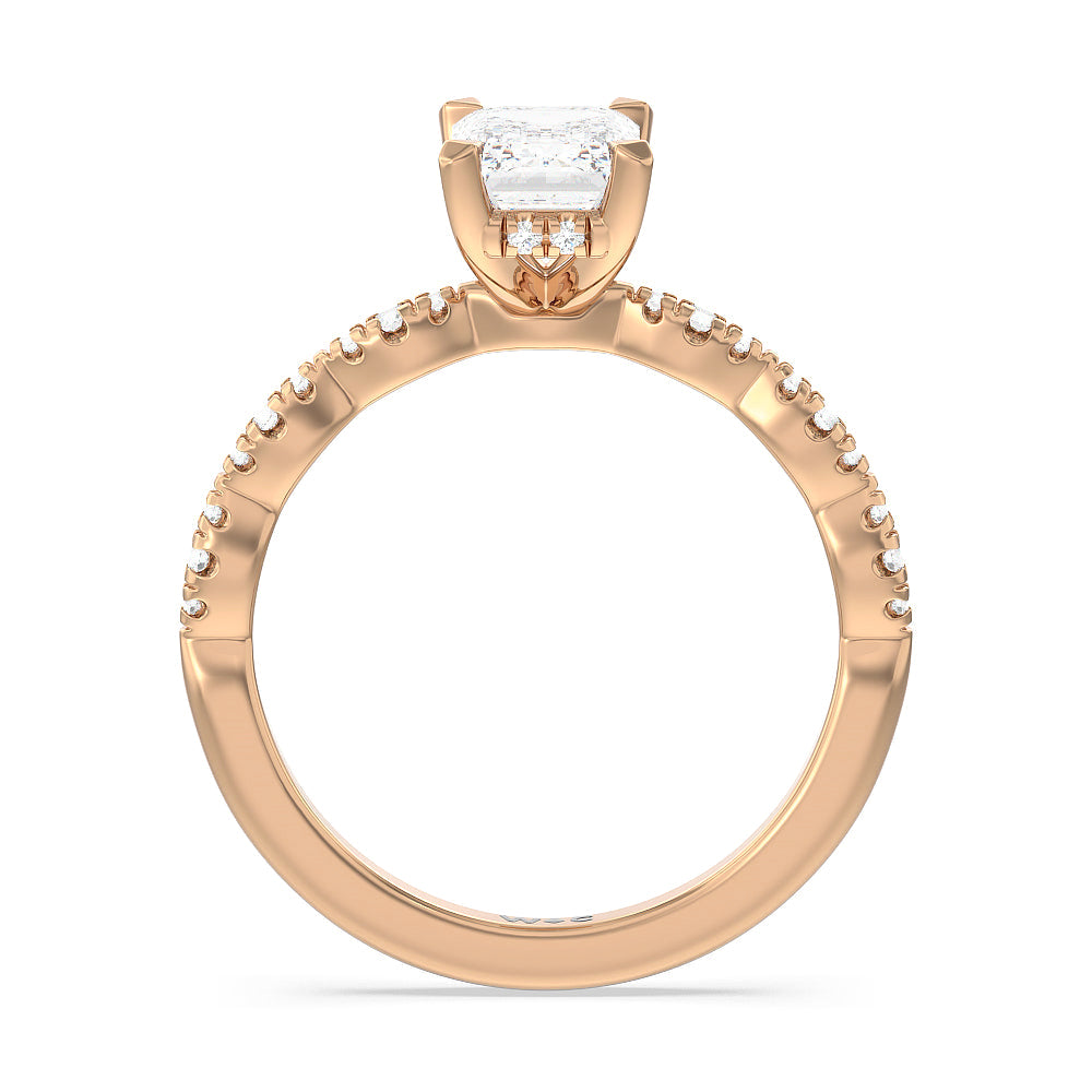 Emerald Cut Modern East West Hidden Halo Engagement Ring with Lab Grown Diamond in 14KT Rose Gold view 4
