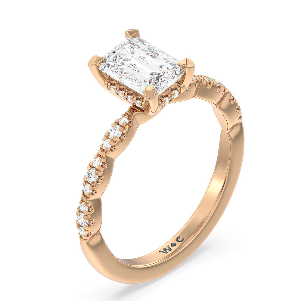 Emerald Cut Modern East West Hidden Halo Engagement Ring with Lab Grown Diamond in 14KT Rose Gold view 5
