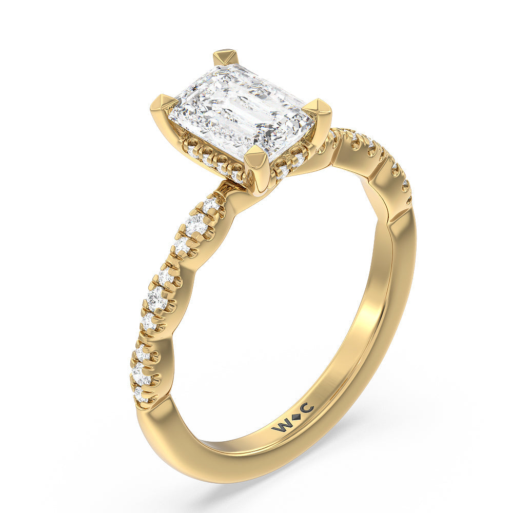 Emerald Cut Modern East West Hidden Halo Engagement Ring with Lab Grown Diamond in 14KT Yellow Gold view 5
