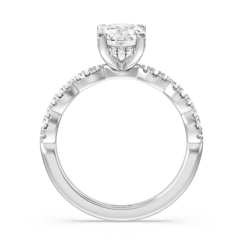 Oval Cut Modern East West Hidden Halo Engagement Ring with Lab Grown Diamond in 14KT Platinum view 4
