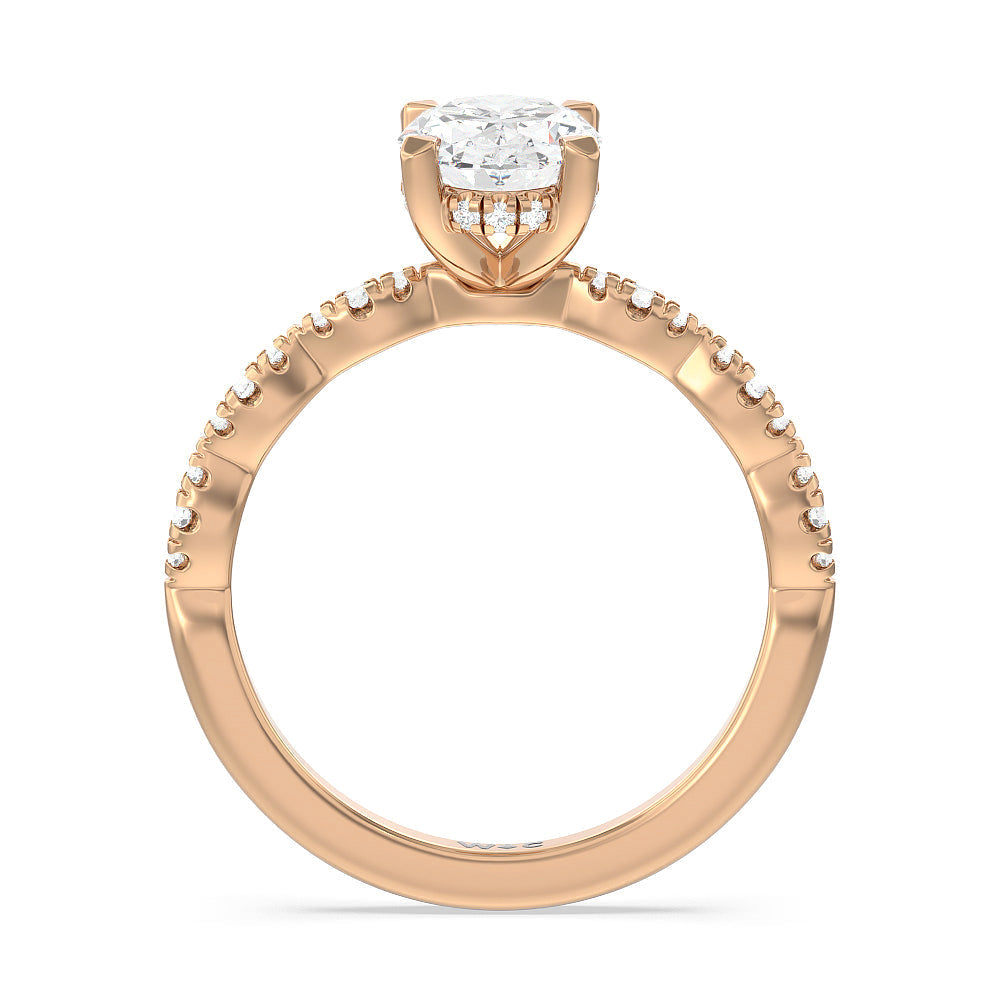 Oval Cut Modern East West Hidden Halo Engagement Ring with Lab Grown Diamond in 14KT Rose Gold view 4
