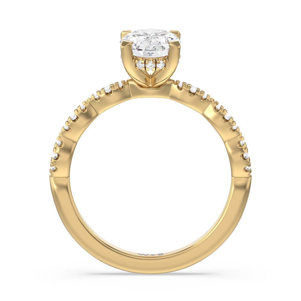 Oval Cut Modern East West Hidden Halo Engagement Ring with Lab Grown Diamond in 14KT Yellow Gold view 4
