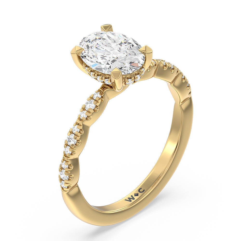 Oval Cut Modern East West Hidden Halo Engagement Ring with Lab Grown Diamond in 14KT Yellow Gold view 5
