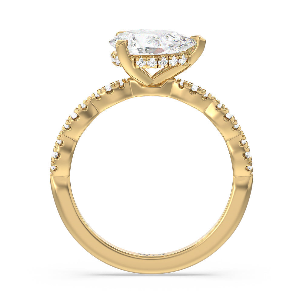 Pear Cut Modern East West Hidden Halo Engagement Ring with Lab Grown Diamond in 14KT Yellow Gold view 4
