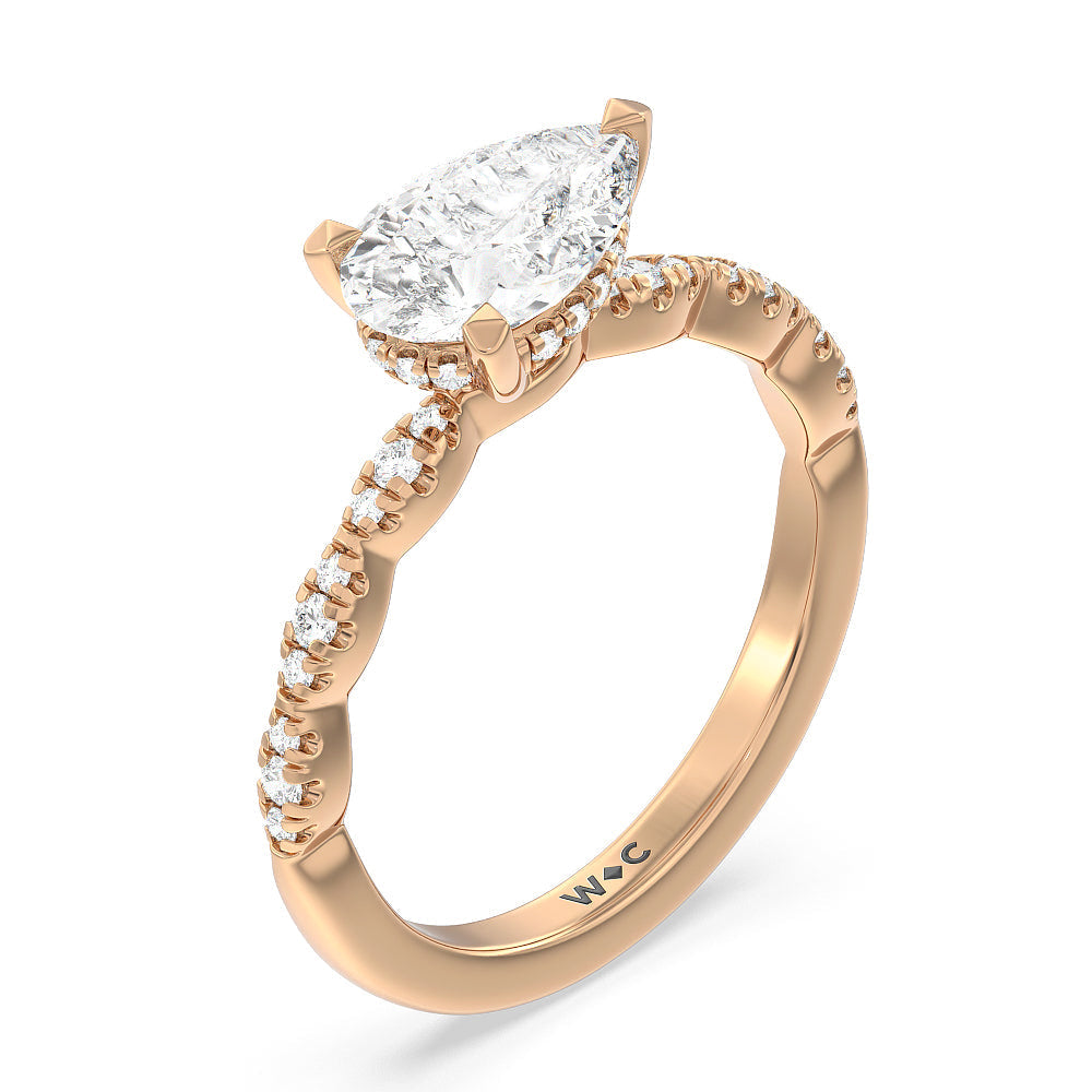 Pear Cut Modern East West Hidden Halo Engagement Ring with Lab Grown Diamond in 14KT Rose Gold view 5
