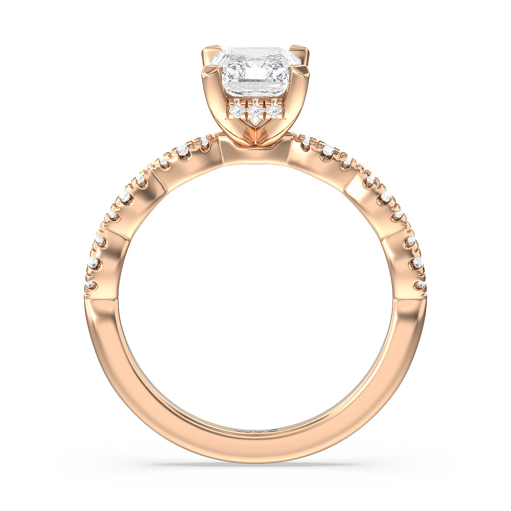 Radiant Cut Modern East West Hidden Halo Engagement Ring with Lab Grown Diamond in 14KT Rose Gold view 4
