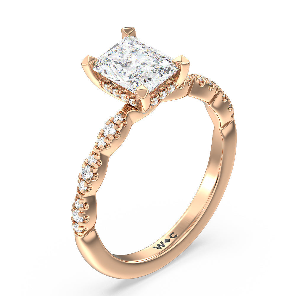 Radiant Cut Modern East West Hidden Halo Engagement Ring with Lab Grown Diamond in 14KT Rose Gold view 5

