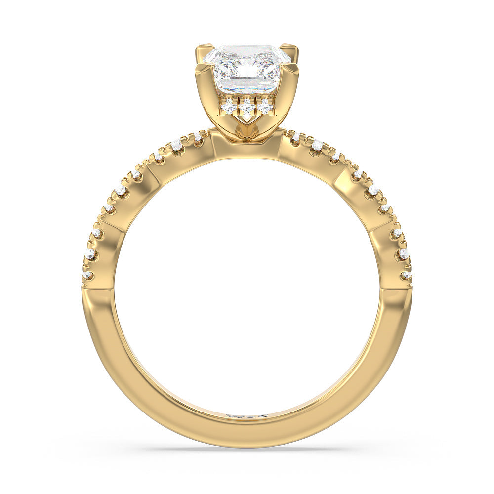Radiant Cut Modern East West Hidden Halo Engagement Ring with Lab Grown Diamond in 14KT Yellow Gold view 4
