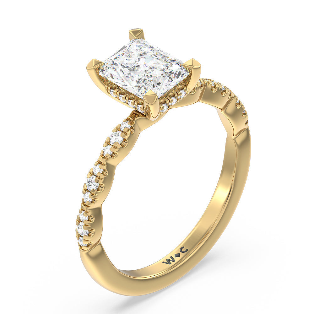 Radiant Cut Modern East West Hidden Halo Engagement Ring with Lab Grown Diamond in 14KT Yellow Gold view 5

