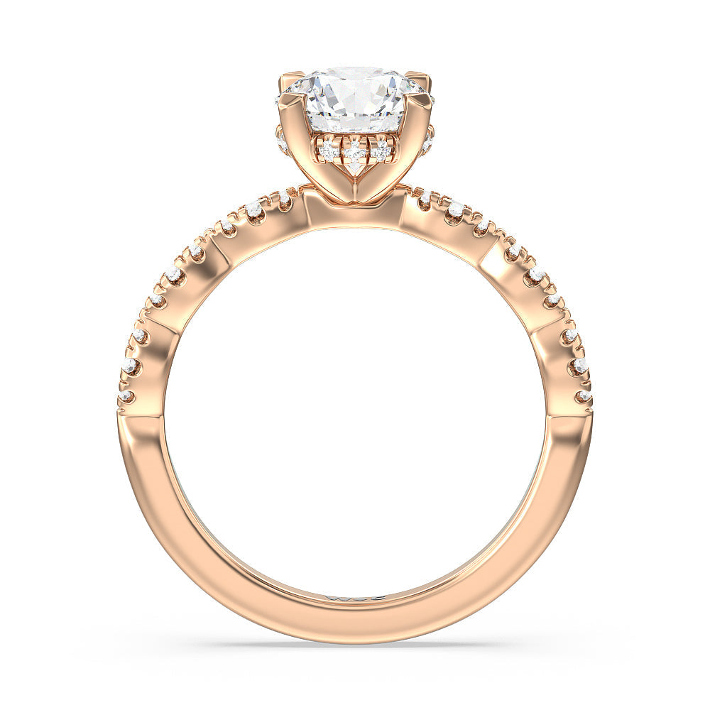 Round Cut Modern East West Hidden Halo Engagement Ring with Lab Grown Diamond in 14KT Rose Gold view 4

