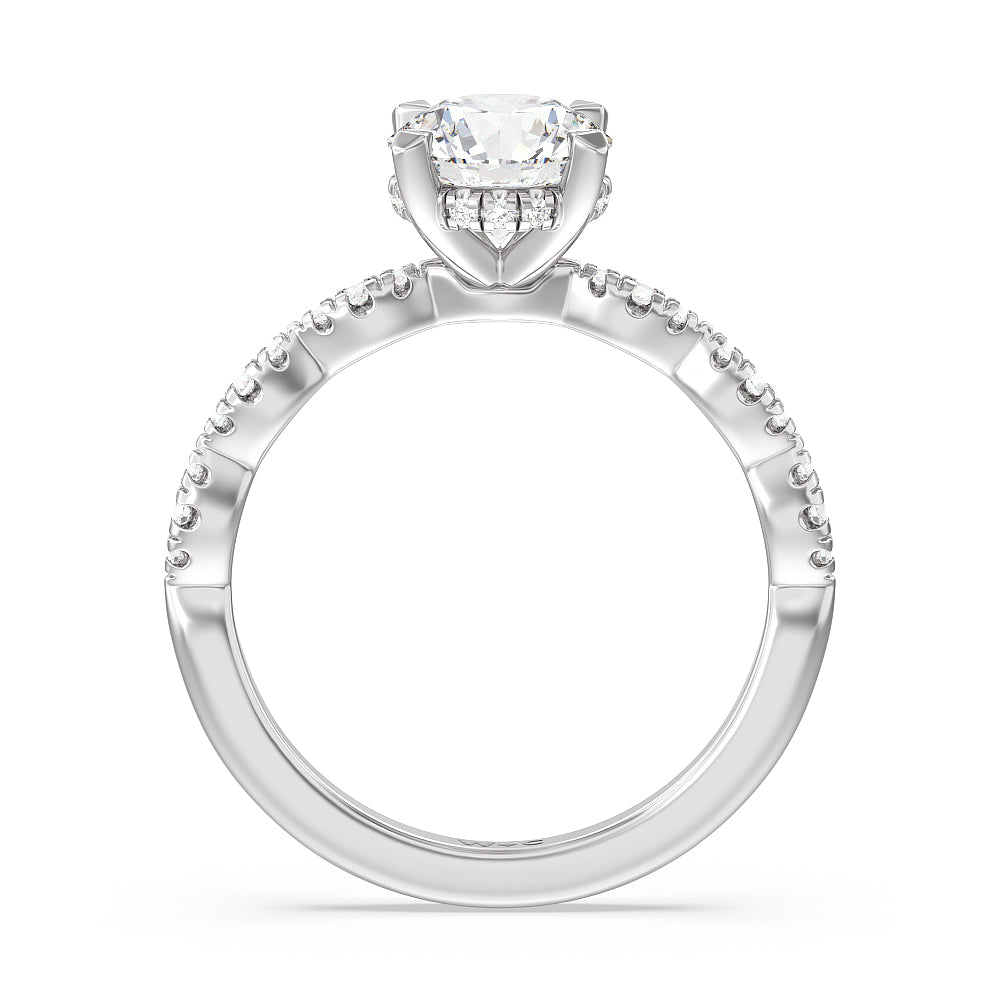 Round Cut Modern East West Hidden Halo Engagement Ring with Lab Grown Diamond in 14KT Platinum view 4
