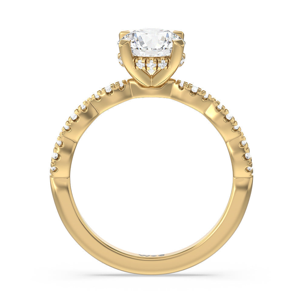 Round Cut Modern East West Hidden Halo Engagement Ring with Lab Grown Diamond in 14KT Yellow Gold view 4
