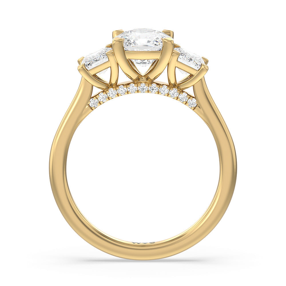 Cushion Cut Three Stone Hidden Accent Bridge Classic Diamond Engagement Ring with Lab Grown Diamond in 14KT Yellow Gold view 5
