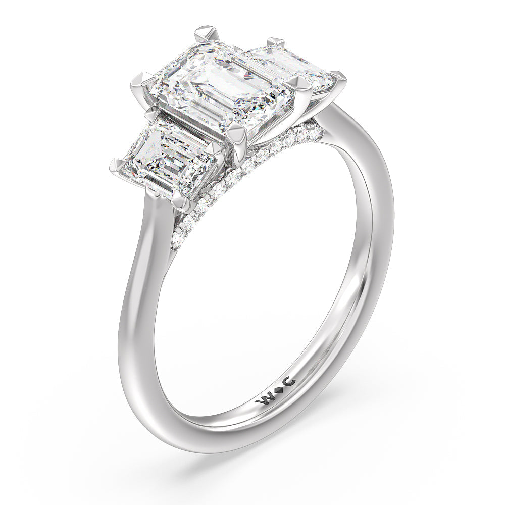 Emerald Cut Three Stone Hidden Accent Bridge Classic Diamond Engagement Ring with Lab Grown Diamond in 14KT Platinum view 6
