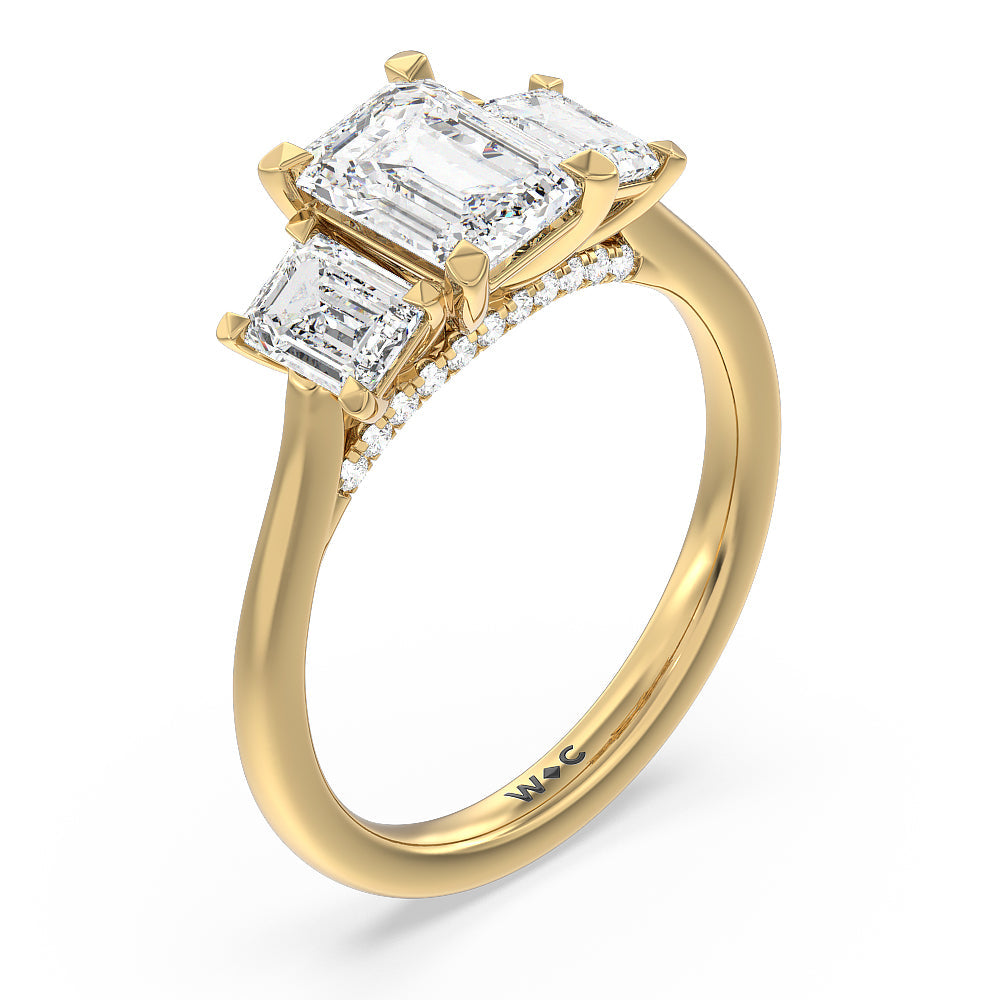 Emerald Cut Three Stone Hidden Accent Bridge Classic Diamond Engagement Ring with Lab Grown Diamond in 14KT Yellow Gold view 6
