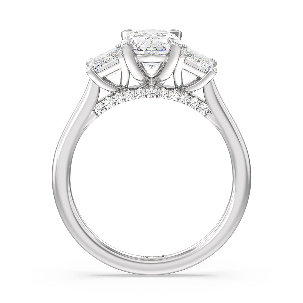 Oval Cut Three Stone Hidden Accent Bridge Classic Diamond Engagement Ring with Lab Grown Diamond in 14KT Platinum view 5
