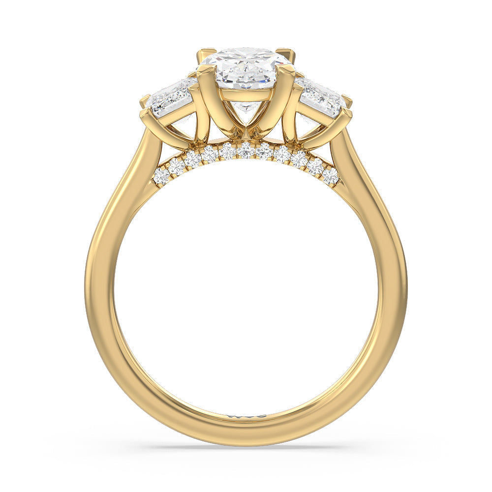 Oval Cut Three Stone Hidden Accent Bridge Classic Diamond Engagement Ring with Lab Grown Diamond in 14KT Yellow Gold view 5
