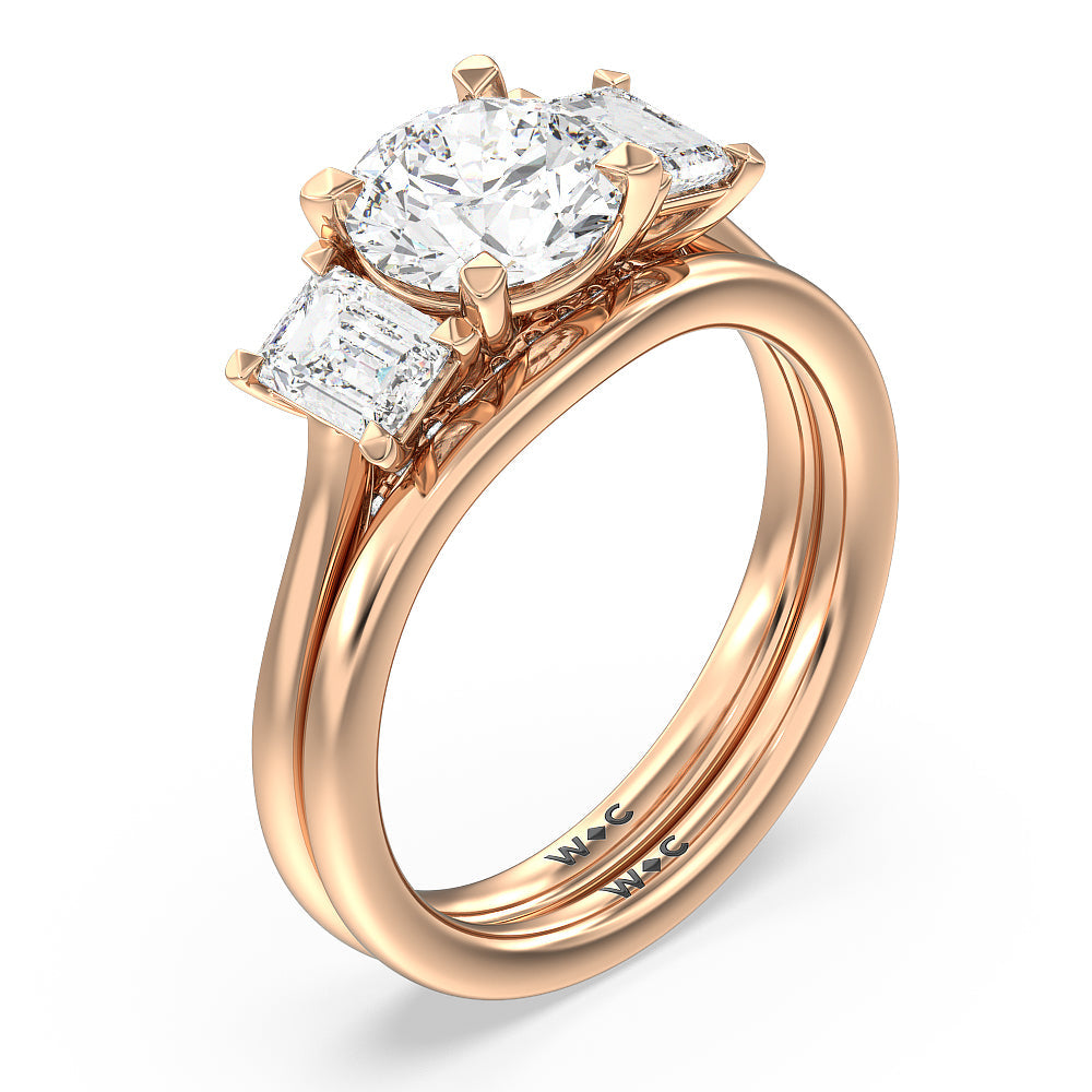 Three Stone Hidden Accent Bridge Classic Diamond Engagement Ring with Radiant Cut Diamond in 14KT Rose Gold view 4
