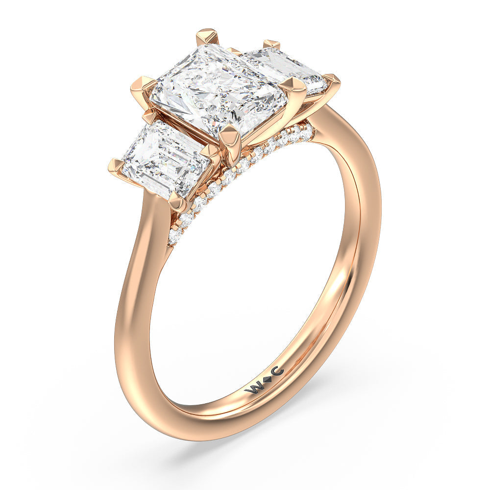 Radiant Cut Three Stone Hidden Accent Bridge Classic Diamond Engagement Ring with Lab Grown Diamond in 14KT Rose Gold view 6
