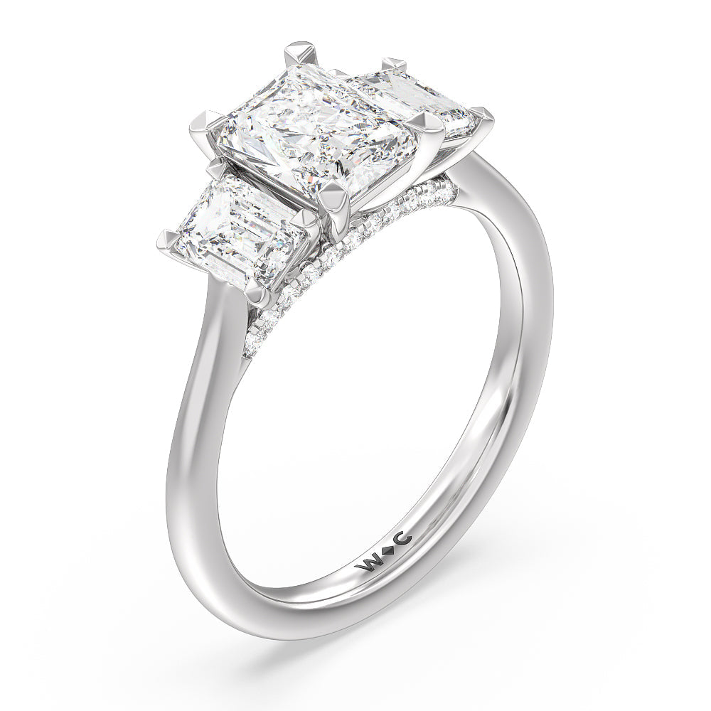 Radiant Cut Three Stone Hidden Accent Bridge Classic Diamond Engagement Ring with Lab Grown Diamond in 14KT Platinum view 6
