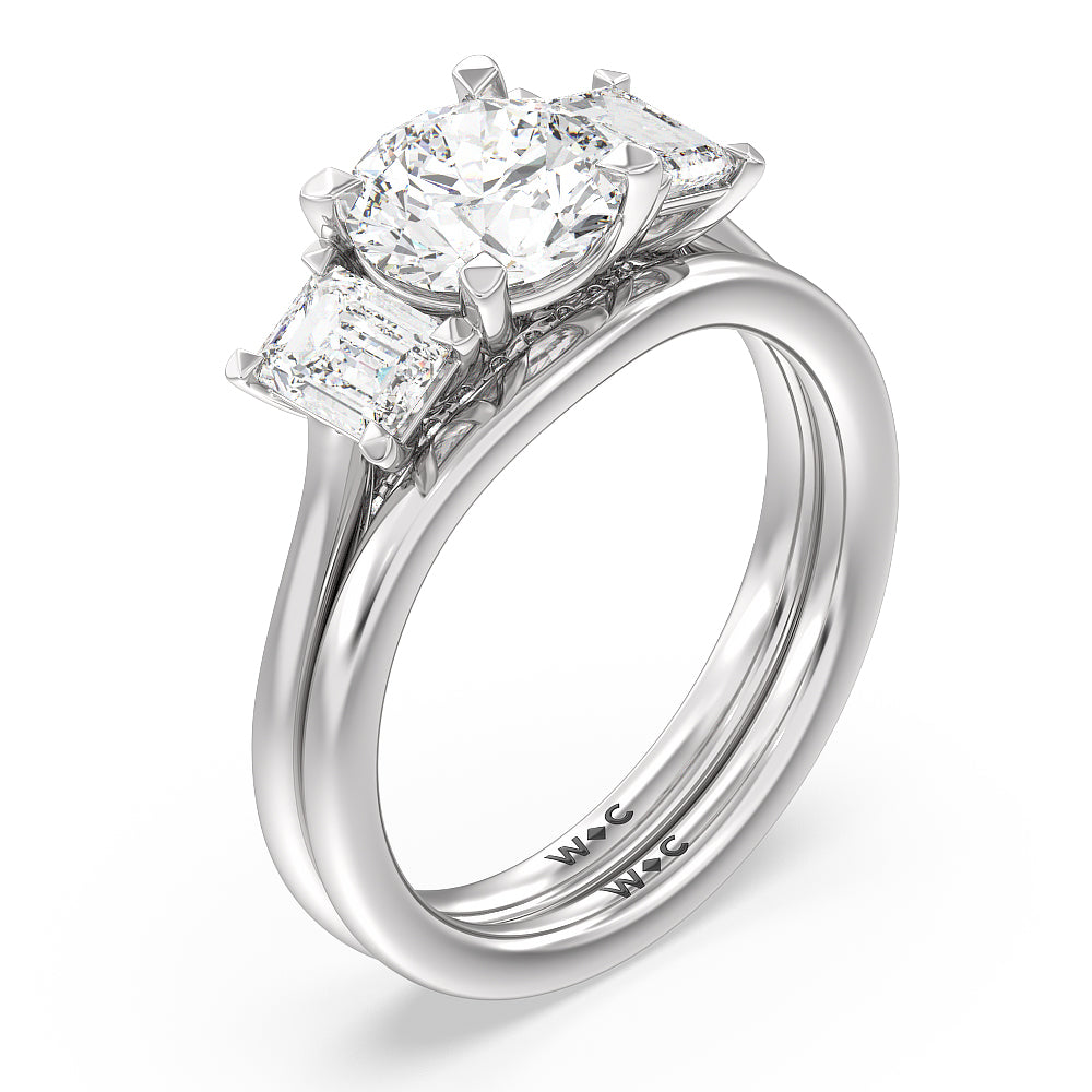 Three Stone Hidden Accent Bridge Classic Diamond Engagement Ring with Round Cut Diamond in 14KT Platinum view 4

