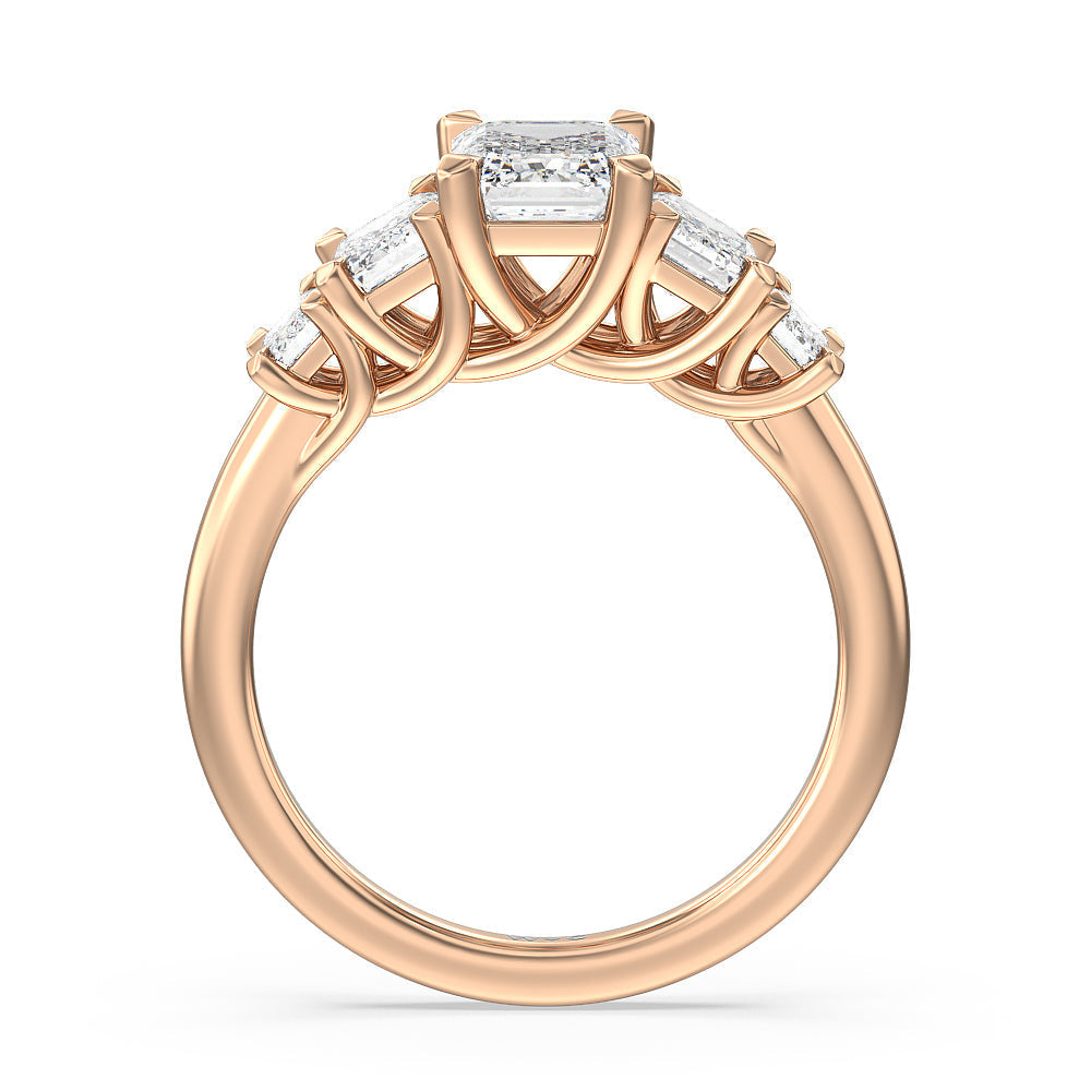Emerald Cut Trellis Side Stone Engagement Ring with Lab Grown Diamond in 14KT Rose Gold view 2
