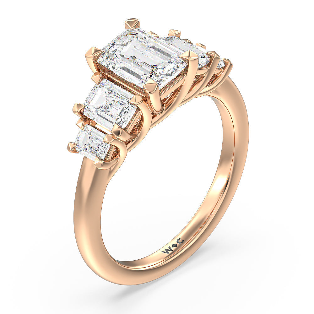 Emerald Cut Trellis Side Stone Engagement Ring with Lab Grown Diamond in 14KT Rose Gold view 3
