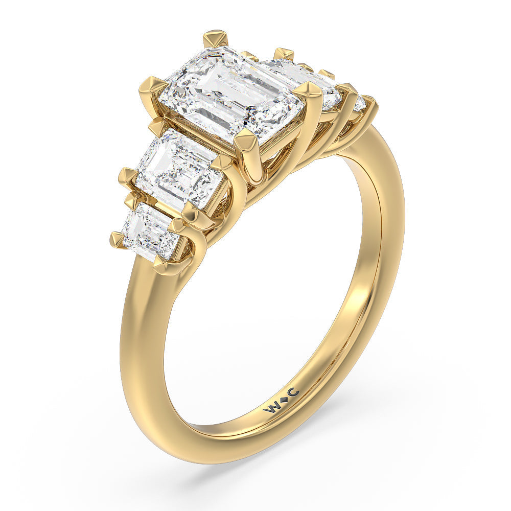 Emerald Cut Trellis Side Stone Engagement Ring with Lab Grown Diamond in 14KT Yellow Gold view 3

