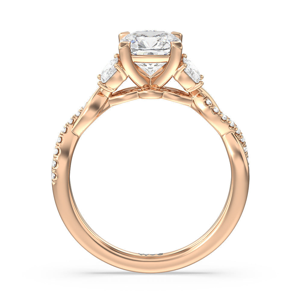 Cushion Cut Twisted Vine Accent Engagement Ring with Lab Grown Diamond in 14KT Rose Gold view 2
