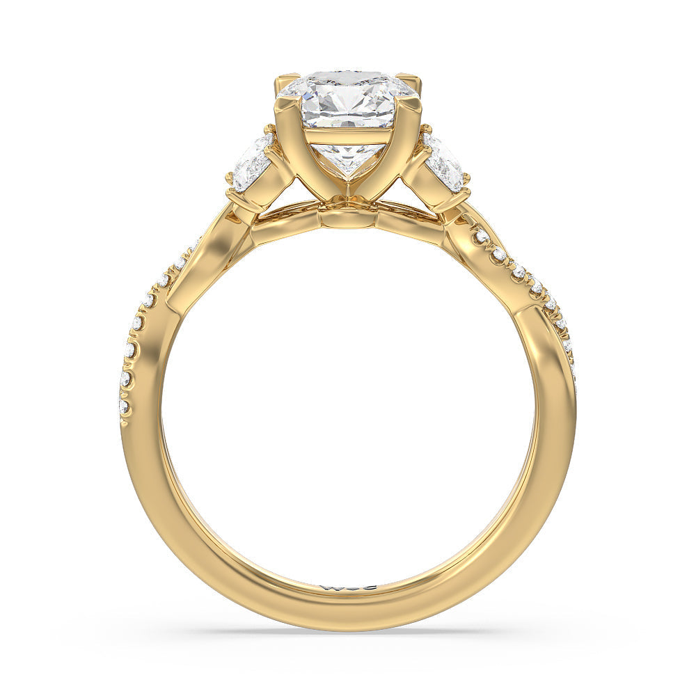 Cushion Cut Twisted Vine Accent Engagement Ring with Lab Grown Diamond in 14KT Yellow Gold view 2
