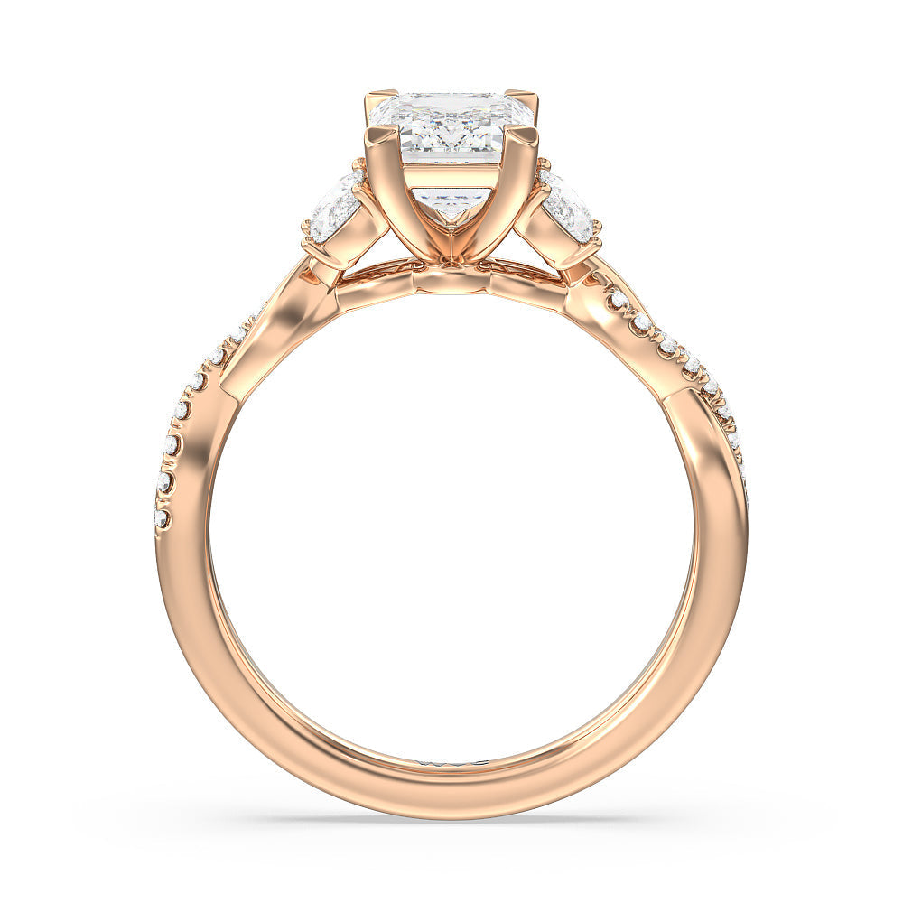 Emerald Cut Twisted Vine Accent Engagement Ring with Lab Grown Diamond in 14KT Rose Gold view 2
