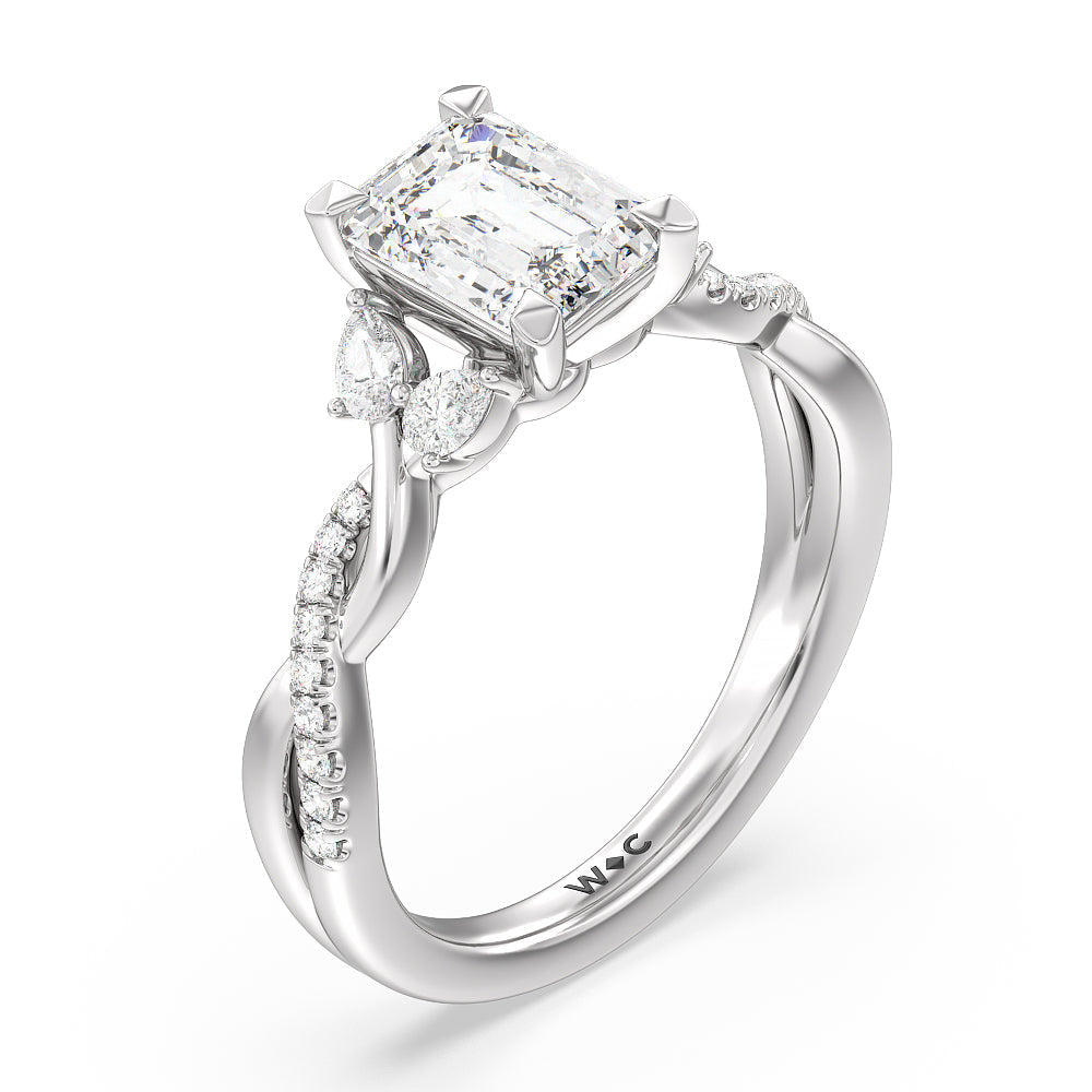 Emerald Cut Twisted Vine Accent Engagement Ring with Lab Grown Diamond in 14KT Platinum view 3
