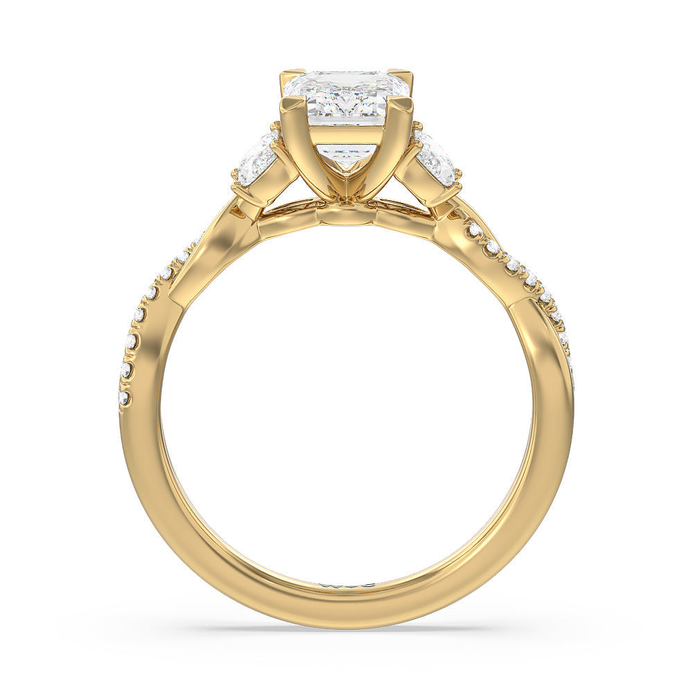Emerald Cut Twisted Vine Accent Engagement Ring with Lab Grown Diamond in 14KT Yellow Gold view 2
