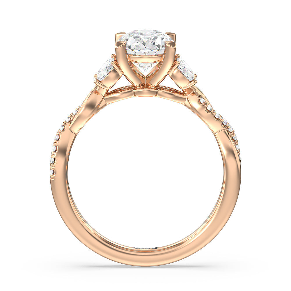 Oval Cut Twisted Vine Accent Engagement Ring with Lab Grown Diamond in 14KT Rose Gold view 2
