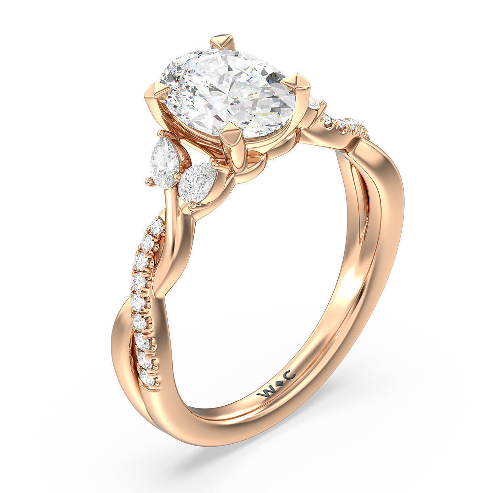 Oval Cut Twisted Vine Accent Engagement Ring with Lab Grown Diamond in 14KT Rose Gold view 3
