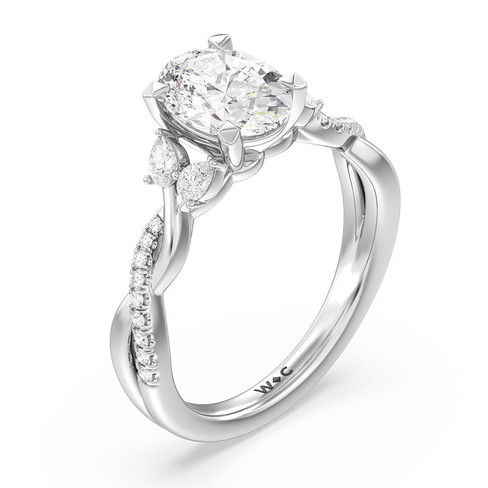 Oval Cut Twisted Vine Accent Engagement Ring with Lab Grown Diamond in 14KT Platinum view 3
