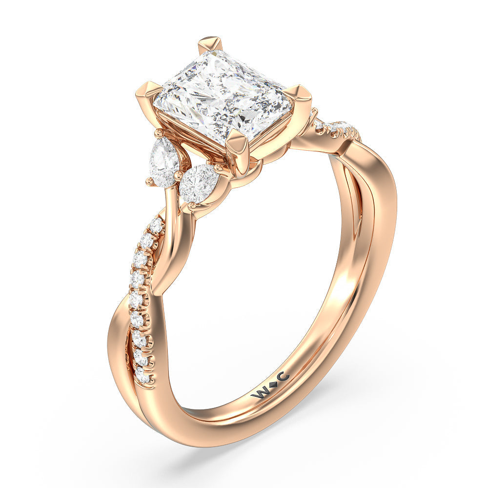 Radiant Cut Twisted Vine Accent Engagement Ring with Lab Grown Diamond in 14KT Rose Gold view 3
