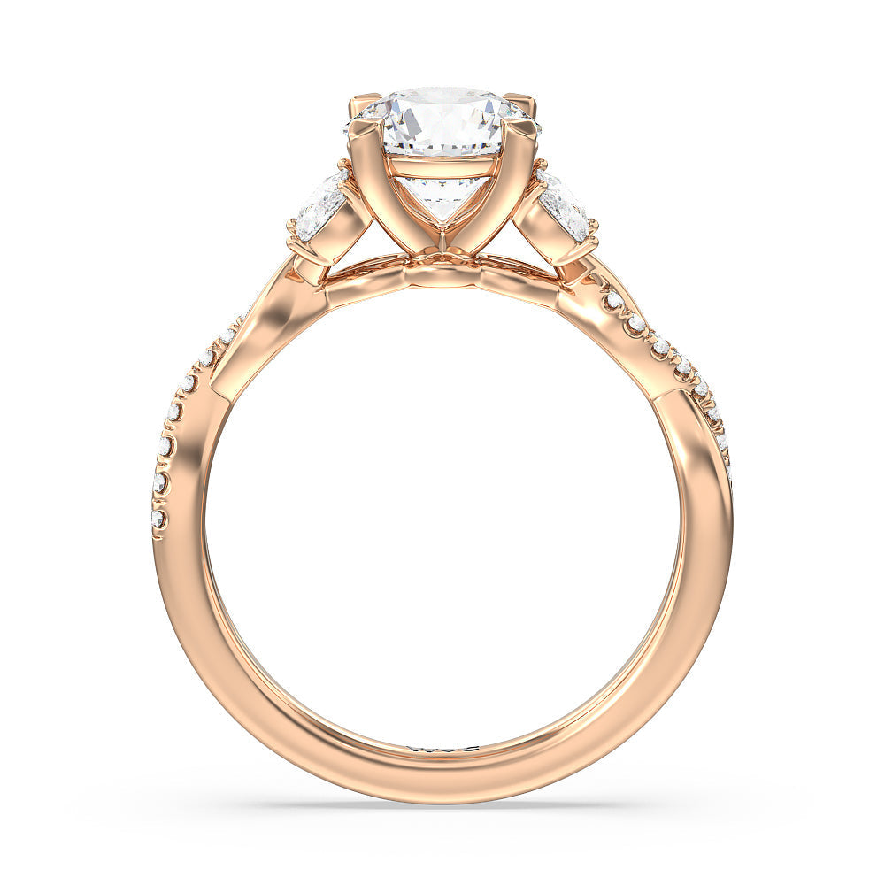 Round Cut Twisted Vine Accent Engagement Ring with Lab Grown Diamond in 14KT Rose Gold view 2
