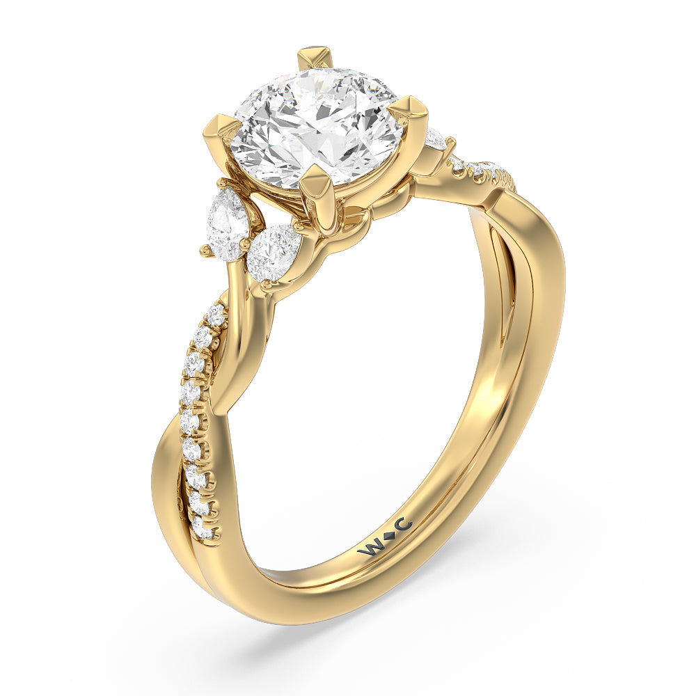 Round Cut Twisted Vine Accent Engagement Ring with Lab Grown Diamond in 14KT Yellow Gold view 3
